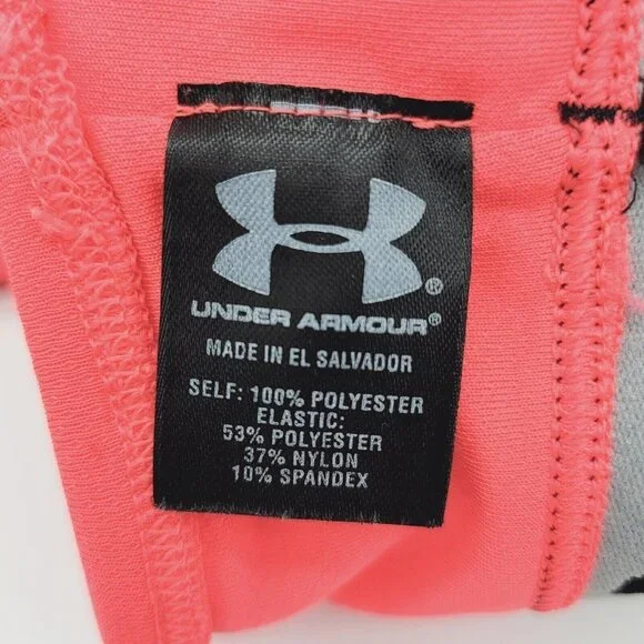 Under Armour Sports Bra Youth Girls Large Neon Coral Pink Black Athletic Workout - Picture 8 of 9